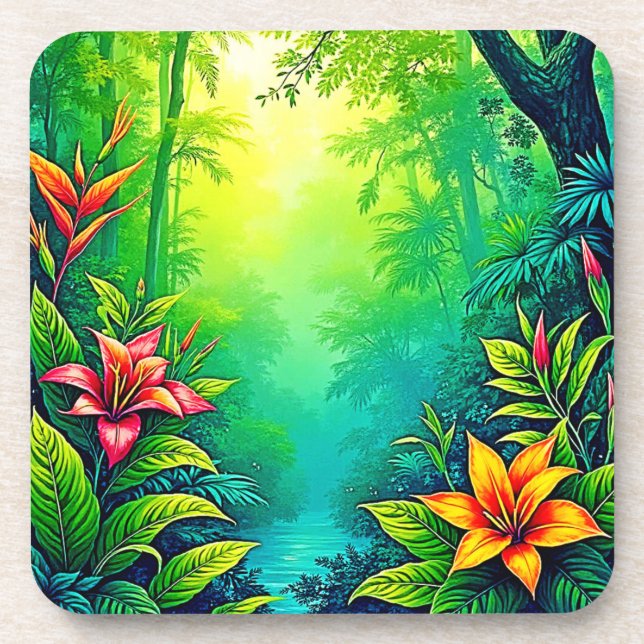 Porta-copo Lush Tropical Jungle Oasis Design (Frente)