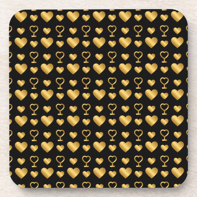 Porta-copo Luxury Black Gold Foil Hearts  (Frente)