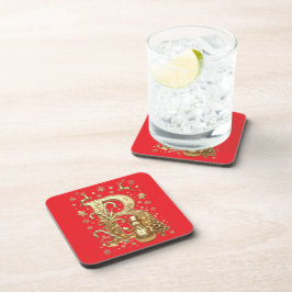 Porta-copo Luxury Gold Letter B Snowman Red Coaster Set