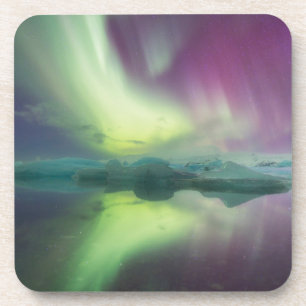 Porta-copo Luzes da Aurora na Lagoa Jokulsarlon, Islândia