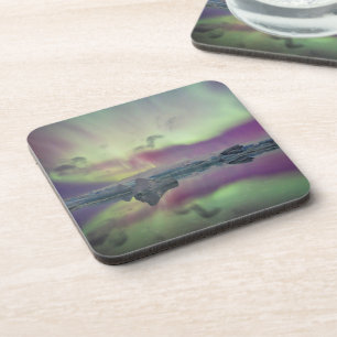 Porta-copo Luzes da Aurora Refletem a Lagoa   Islândia