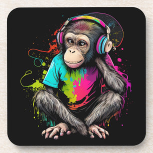 Porta-copo Macaco Bonito Ouvindo Música, Macaco Com Música Ob