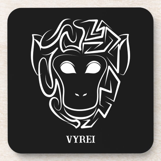 Porta-copo Macaco preto e branco tribal (Frente)