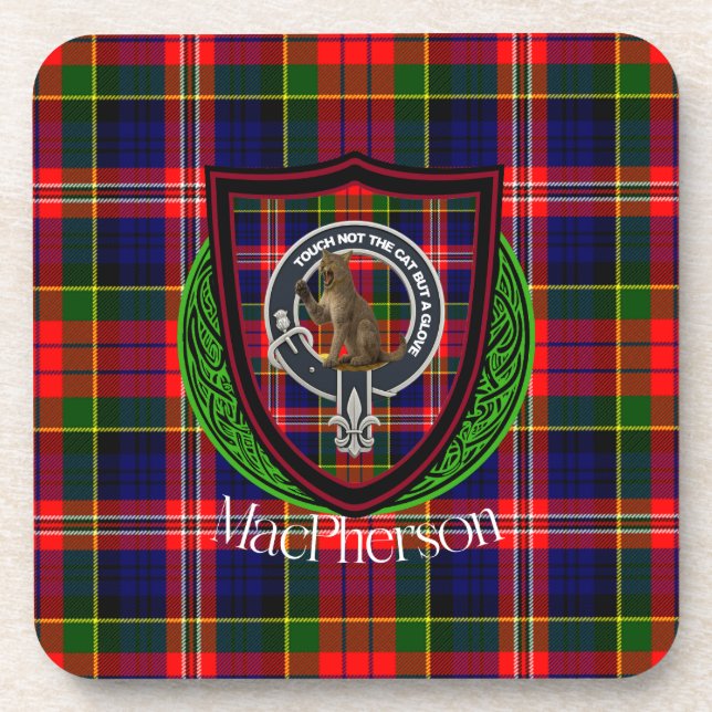 Porta-copo MacPherson Scottish Clan Tartan & Crest (Frente)