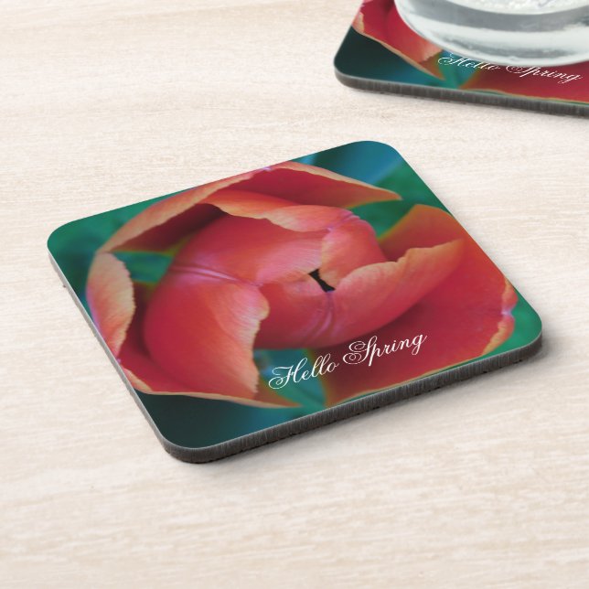 Porta-copo Macro Red Tulip Flower Photography Plastic Coaster (Left Side)