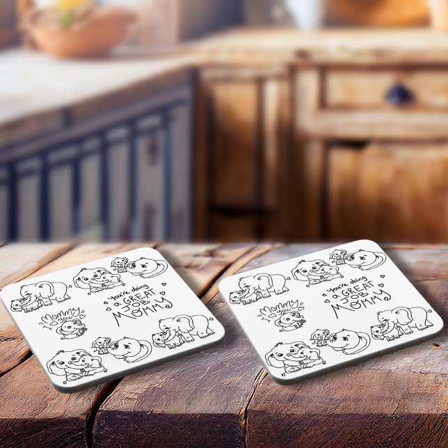 Porta-copo Mãe Elefante e Dia de as mães Me (Elephant Mum & Me Mother's Day Beverage Coaster)