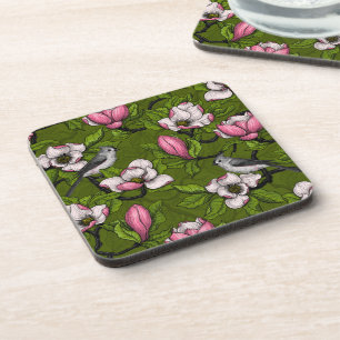 Porta-copo Magnólia florescente e pássaro 2