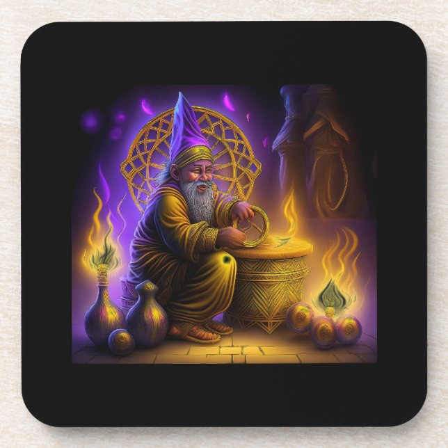 Porta-copo Mago Está Sentado à Mesa Conjurando um Feitiço (Frente)
