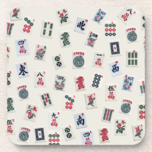 Porta-copo Mah Jongg azulejo símbolos design no fundo do cra
