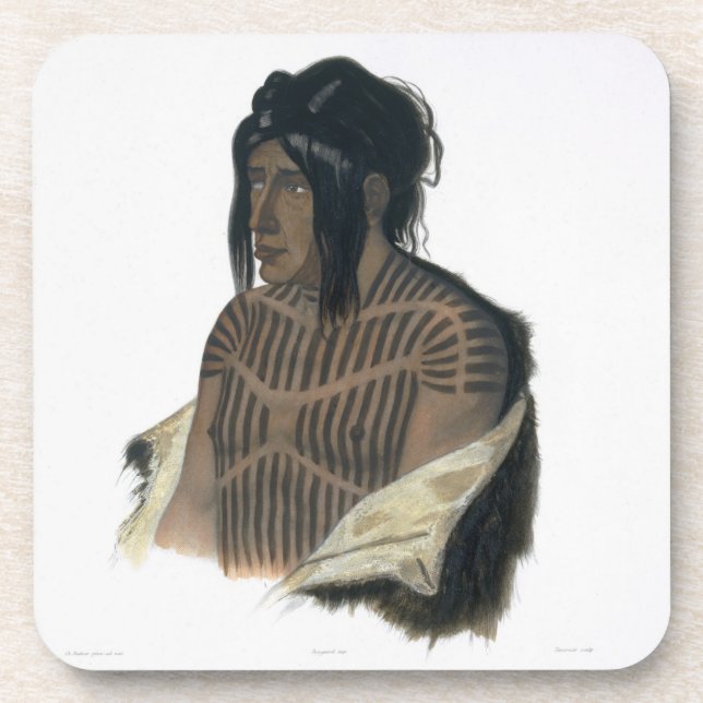 Porta-copo Mahsette-Kuiuab, chefe dos indianos do Cree, placa (Frente)