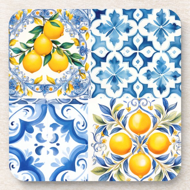 Porta-copo Majolica, limão, azulejos sicilianos, (Frente)