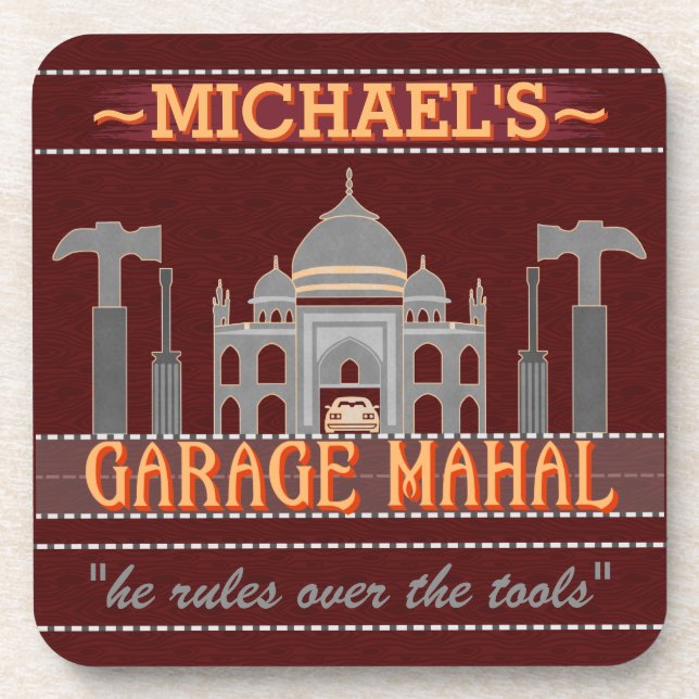 Porta-copo Man Cave Funny Garage Mahal Red | Nome personaliza (Frente)