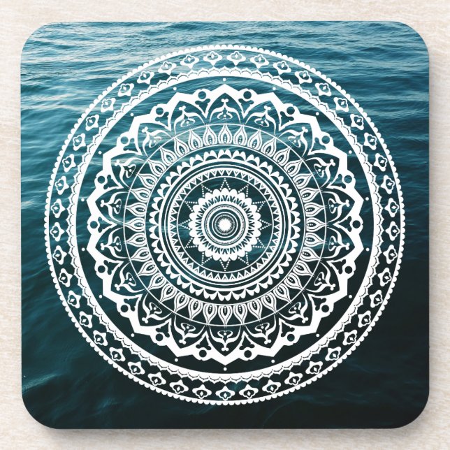 Porta-copo Mandala Branca Deixe o mar te libertar (Frente)
