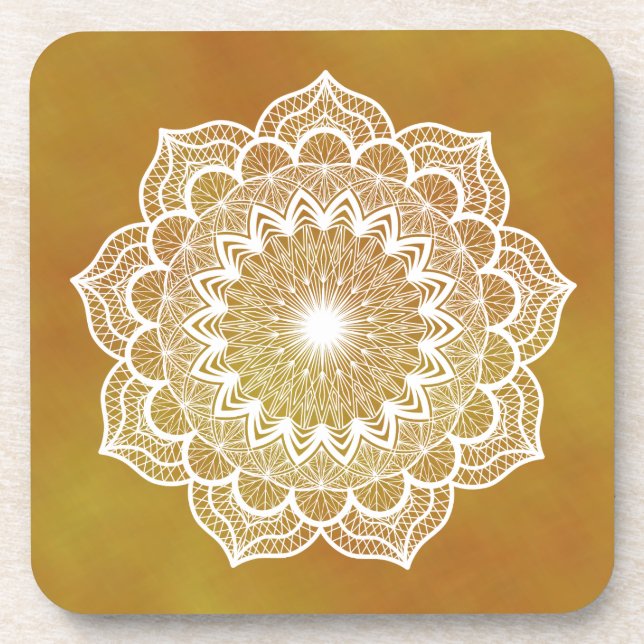 Porta-copo Mandala Branco em Fundo Dourado (Frente)