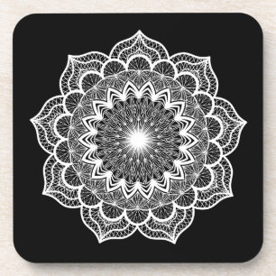Porta-copo Mandala Branco em Fundo Preto