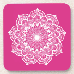 Porta-copo Mandala Branco em Fundo Rosa