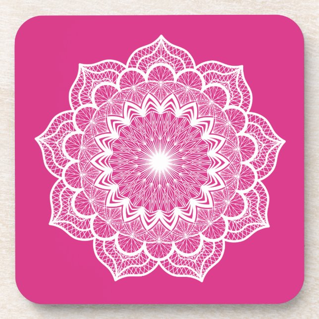 Porta-copo Mandala Branco em Fundo Rosa (Frente)