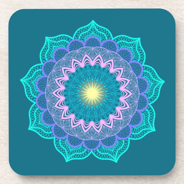 Porta-copo Mandala Colorida em Fundo Azul (Frente)