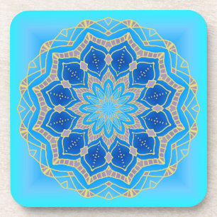 Porta-copo Mandala de Lotus na turquesa e no azul