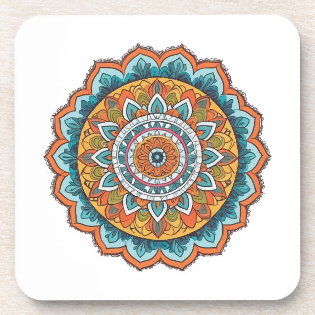 Porta-copo mandala de várias cores (Frente)