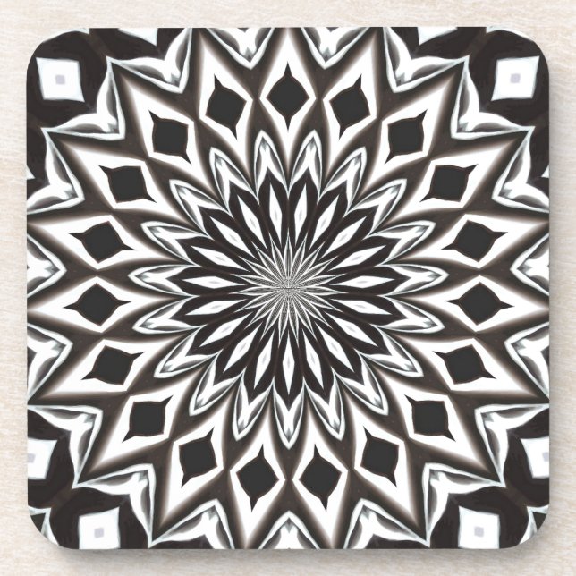 Porta-copo Mandala decorativa preto e branco (Frente)