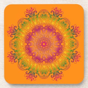 Porta-copo mandala étnica no fundo alaranjado