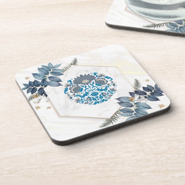 Porta-copo Mandala Illustration, Teal Floral Graphic Art (Left Side)