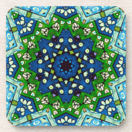 Porta-copo Mandala Mosaico Geométrico Verdinho Azul Retroativ
