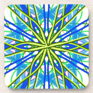 Porta-copo Mandala no branco com amarelo e o azul