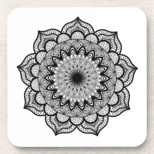 Porta-copo Mandala Preto em Fundo Branco