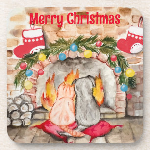 Porta-copo Manta de Natal com cão e gato