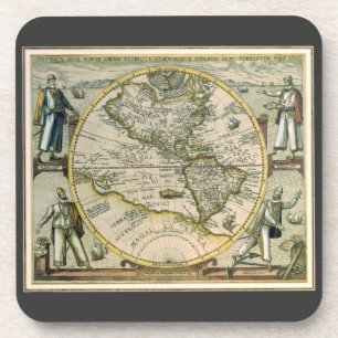 Porta-copo Mapa Antigo, 1596, America Sive Novus Orbis