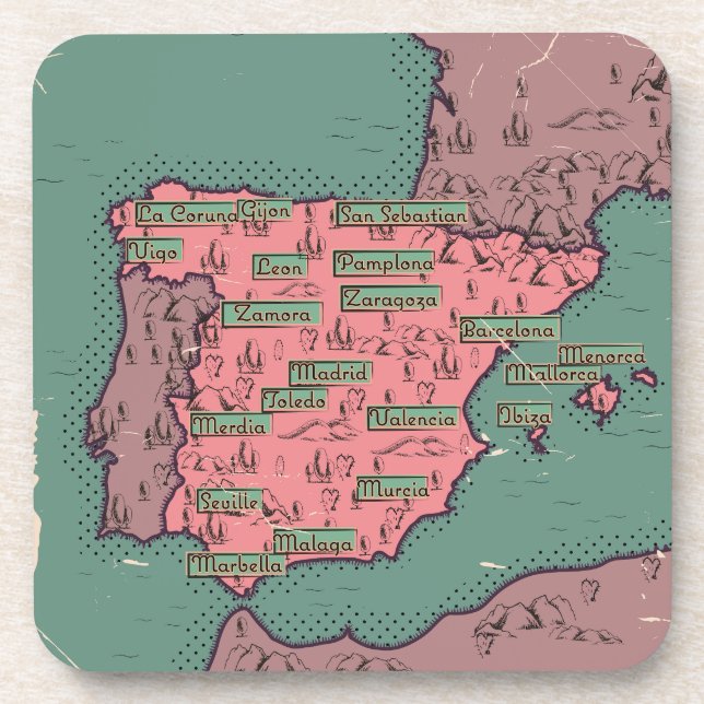 Porta-copo Mapa antigo da espanha Vintage (Frente)