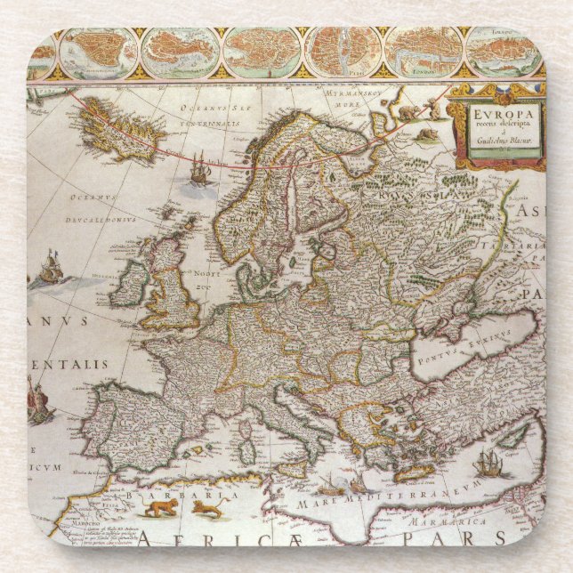 Porta-copo Mapa antigo da Europa por Willem Jansz Blaeu, c161 (Frente)