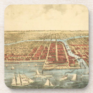 Porta-copo Mapa Antigo de Chicago, Rua LaSalle e Rio