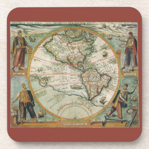 Porta-copo Mapa Antigo do Mundo das Américas, 1597