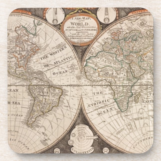 Porta-copo Mapa Antiquado do Mundo 1799 (Frente)