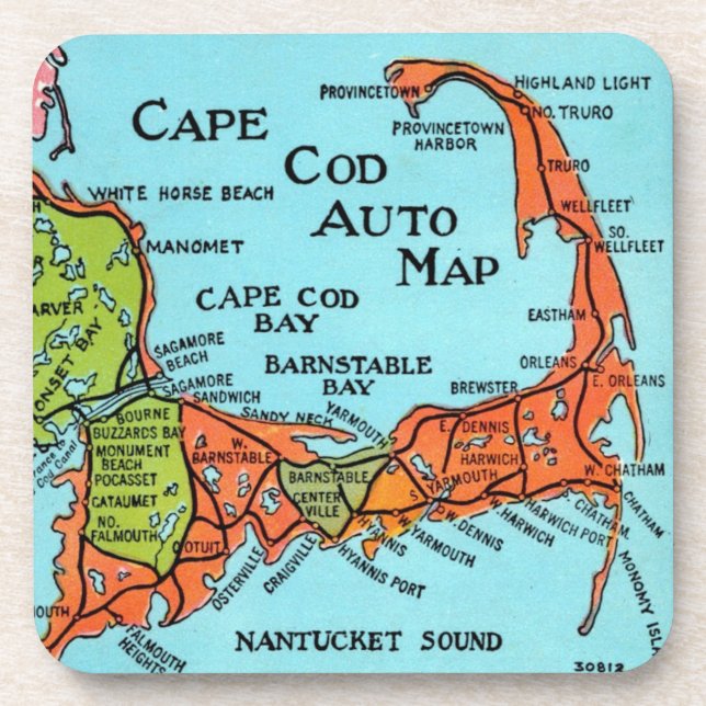 Porta-copo Mapa Colorido de Cape Cod  (Frente)