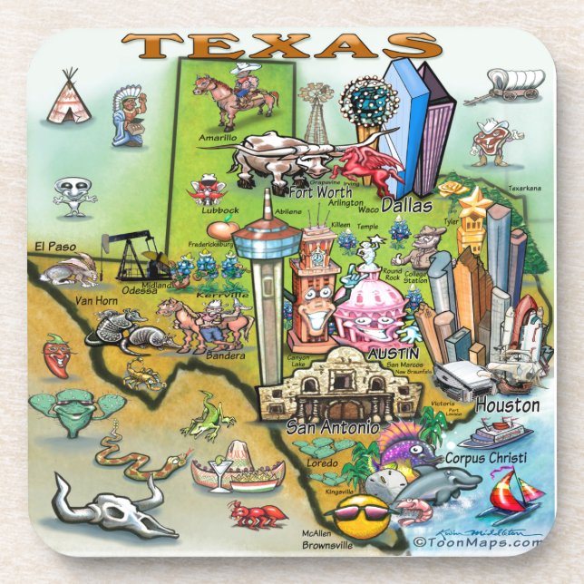 Porta-copo Mapa de Divertimento do Texas (Frente)