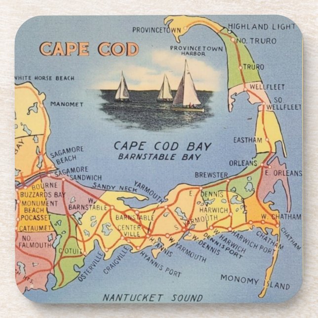 Porta-copo Mapa de Massachusetts do Old Cape Cod (Frente)