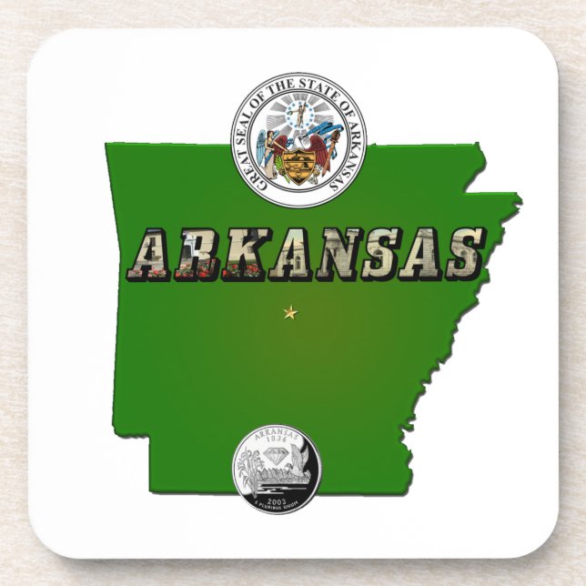 Porta-copo Mapa do Arkansas, Selo e Serviço Estatal Faux Quar (Frente)