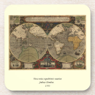 Porta-copo Mapa do mundo 1595 do vintage por Jodocus Hondius