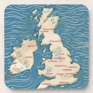 Porta-copo Mapa do Poster vintage do Reino Unido