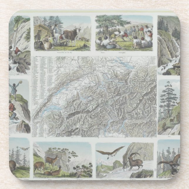 Porta-copo Mapa e vinhetas de cumes suíços (Frente)