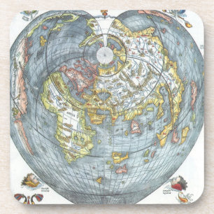 Porta-copo Mapa Mundial Antigo em Forma de Coração Vintage Pe