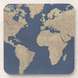 Porta-copo Mapa Mundial Dourado e Azul