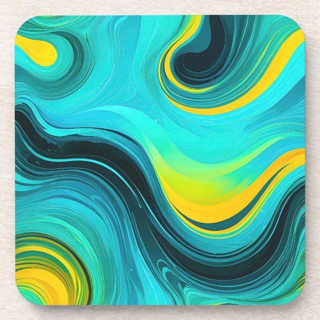 Porta-copo "Marbella" Blue Yellow Swirings Waves (Frente)