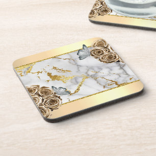 Porta-copo Marble Dourado Rosa Borboleta