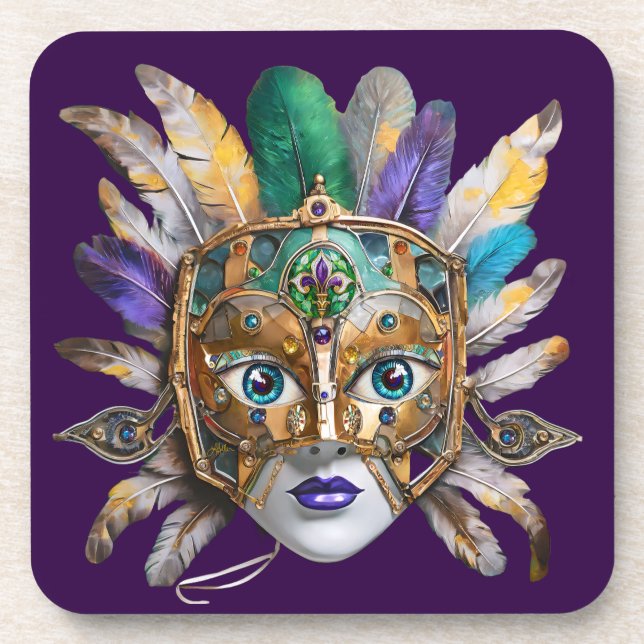 Porta-copo Mardi Gras Feather e Metal Mask (Frente)