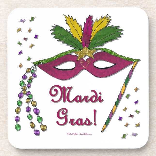 Porta-copo Mardi Gras Mask Feather Miçanga (Frente)